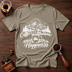 Coffee + Mountains = Happiness White Dyed T-shirt