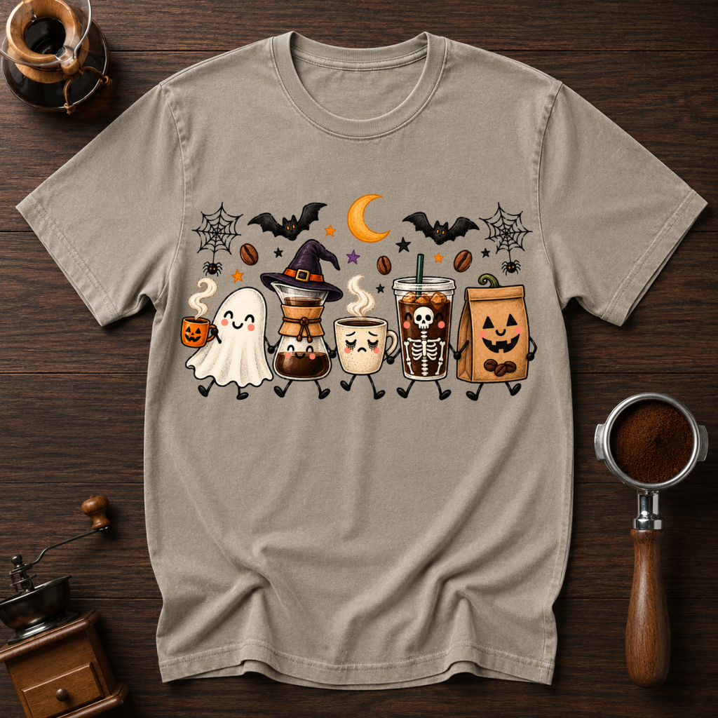Boo Coffee Lineup Shirt, Cute Halloween Coffee Tee, Ghost Latte Shirt, Spooky Season Coffee Lover Gift, Garment Dyed Fall T-Shirt