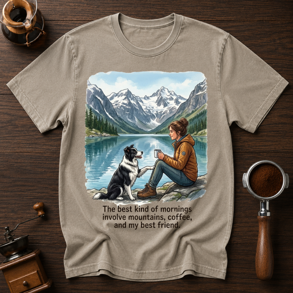 Mountains, Coffee & My Best Friend Dyed T-Shirt