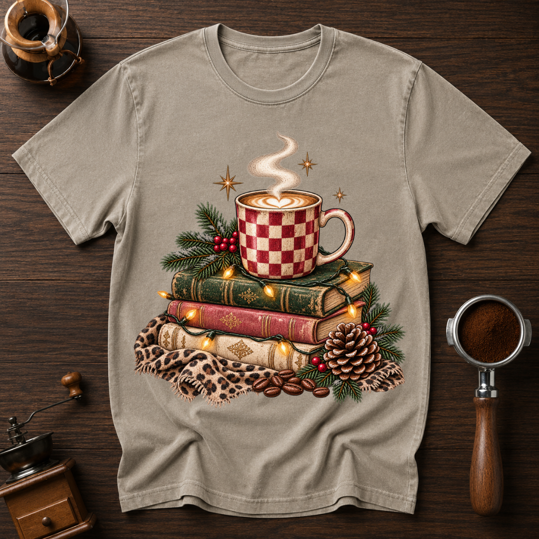 Christmas Coffee & Books Dyed T-shirt