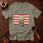 Brewed In The USA Shirt, Funny Patriotic Coffee Tee, 4th of July Coffee Shirt, American Flag Coffee Lover Gift, Retro Garment Dyed Tee