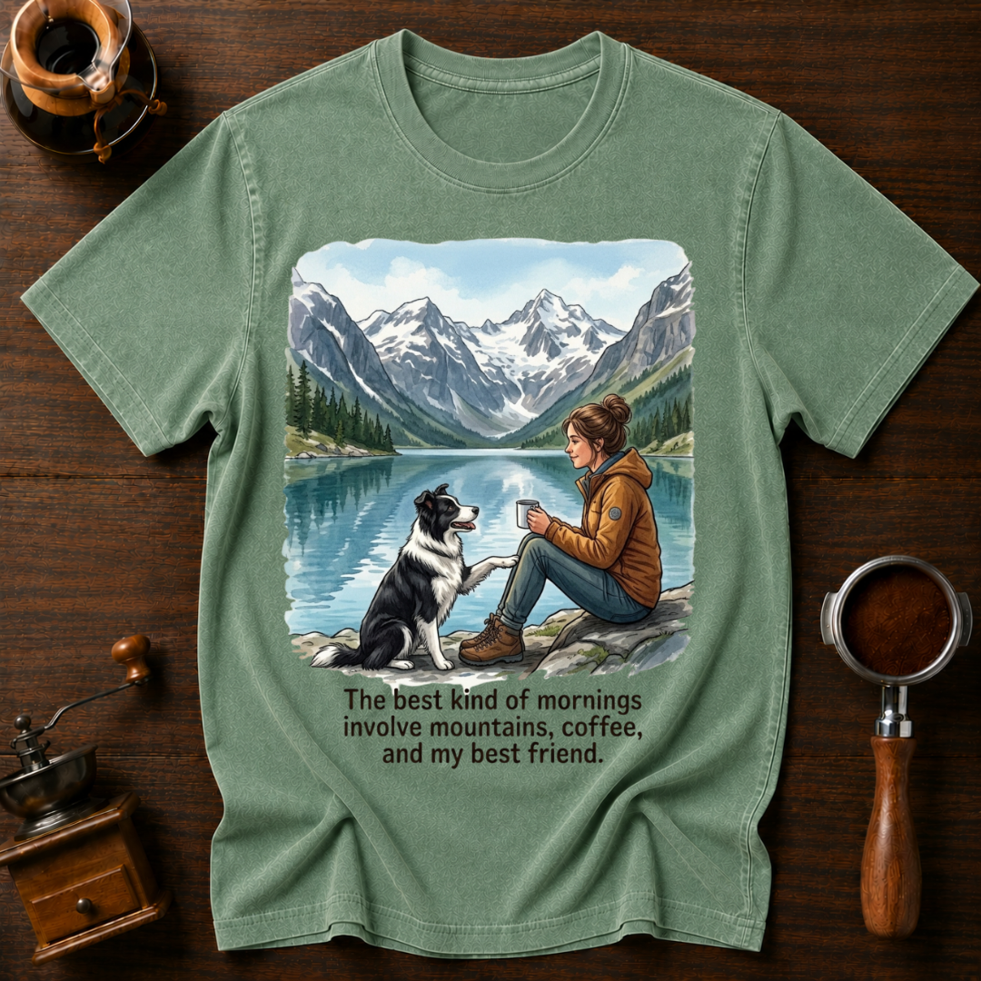 Mountains, Coffee & My Best Friend Dyed T-Shirt