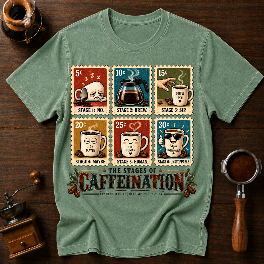 The Stages Of Caffeination Dyed T-shirt