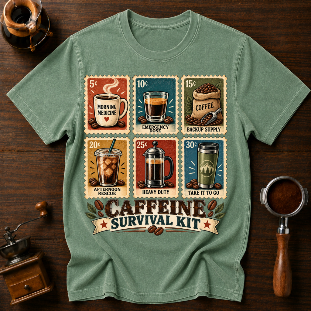 Caffeine Survival Kit Stamp Dyed T-shirt