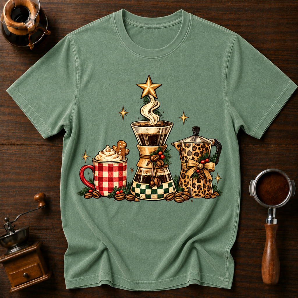 Christmas Coffee Mug Tree Dyed T-shirt