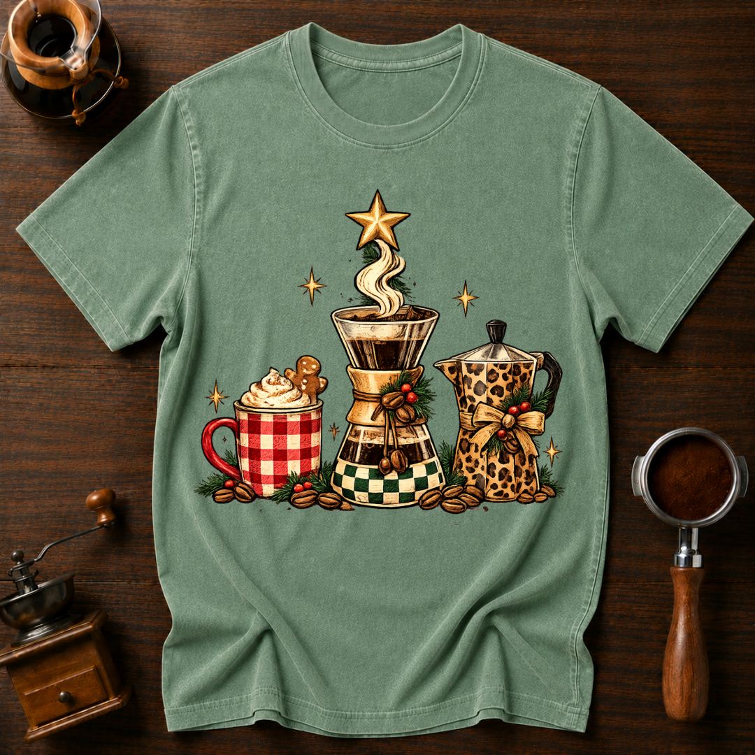 Christmas Coffee Mug Tree Dyed T-shirt