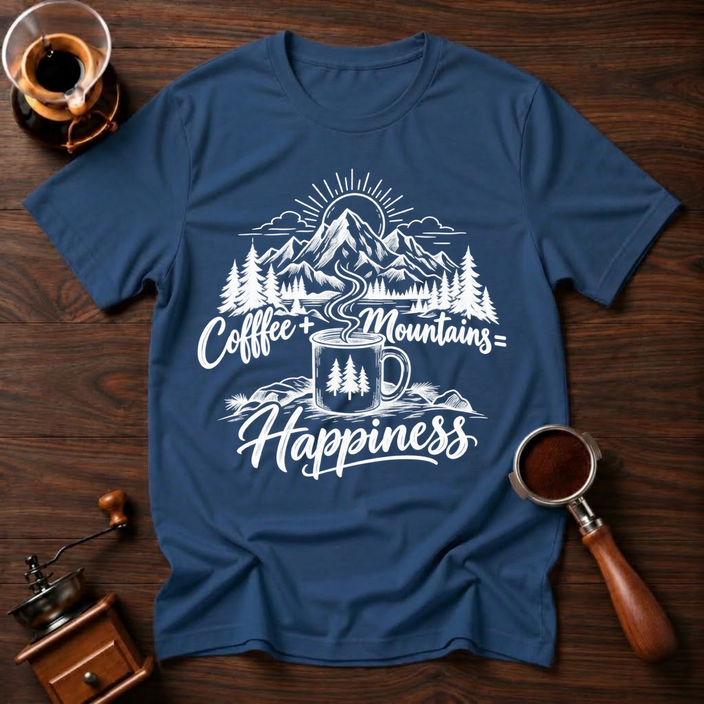 Coffee + Mountains = Happiness White Dyed T-shirt