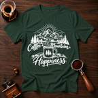 Coffee + Mountains = Happiness White Dyed T-shirt
