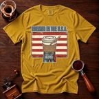 Brewed In The USA Shirt, Funny Patriotic Coffee Tee, 4th of July Coffee Shirt, American Flag Coffee Lover Gift, Retro Garment Dyed Tee