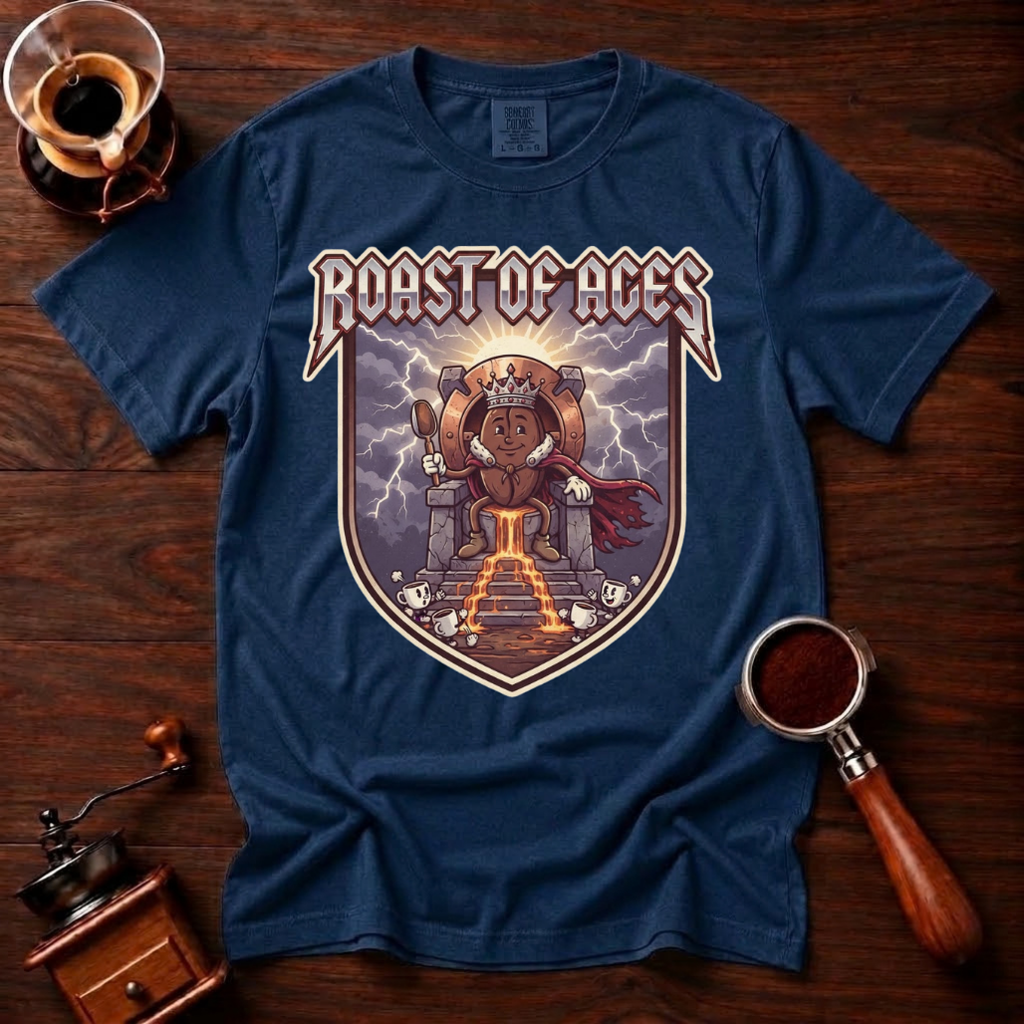 Roast of Ages Shirt, Funny Heavy Metal Coffee Tee, 80s Metal Band Parody Shirt, Rocker Coffee Lover Gift, Vintage Garment Dyed T-Shirt