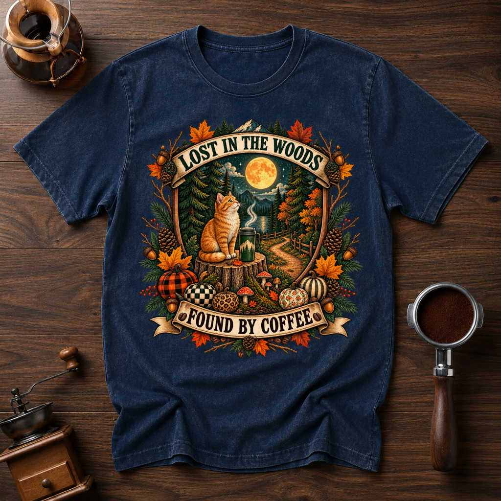 Lost In The Woods Found By Coffee Dyed T-shirt