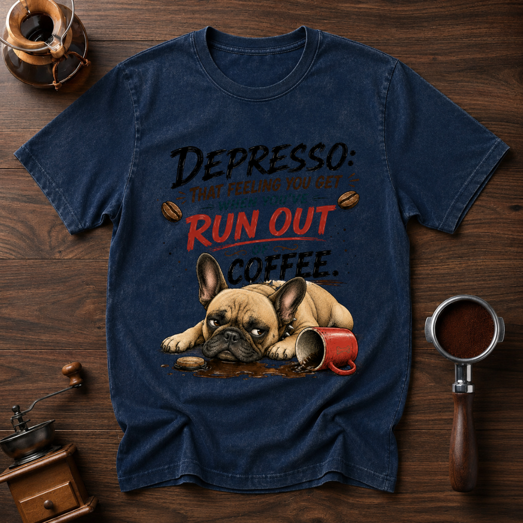 Depressed Frenchie Out of Coffee Dyed T-shirt