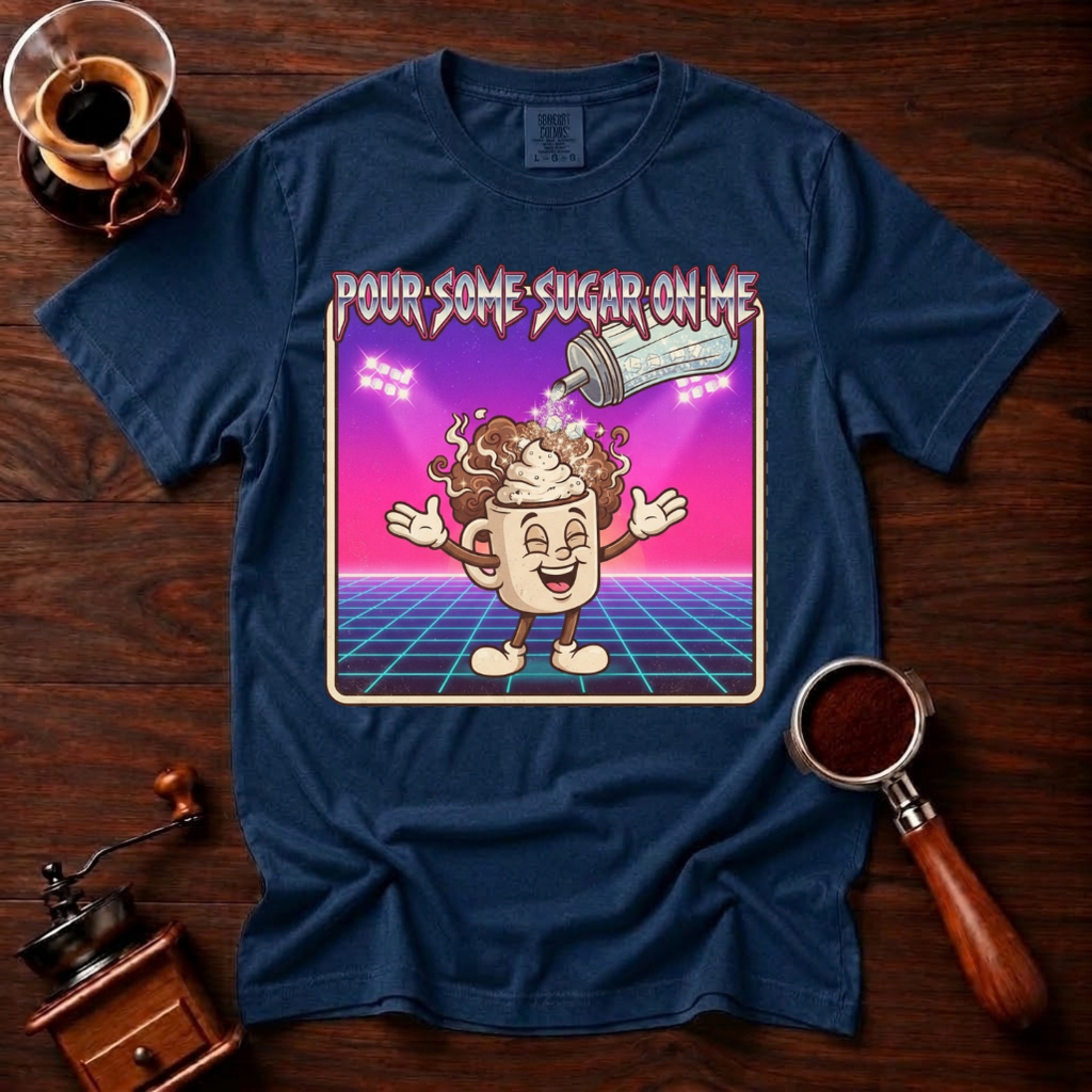 Pour Some Sugar In It Shirt, Funny 80s Coffee Tee, Retro Synthwave Coffee Shirt, Sweet Coffee Lover Gift, Neon Garment Dyed T-Shirt