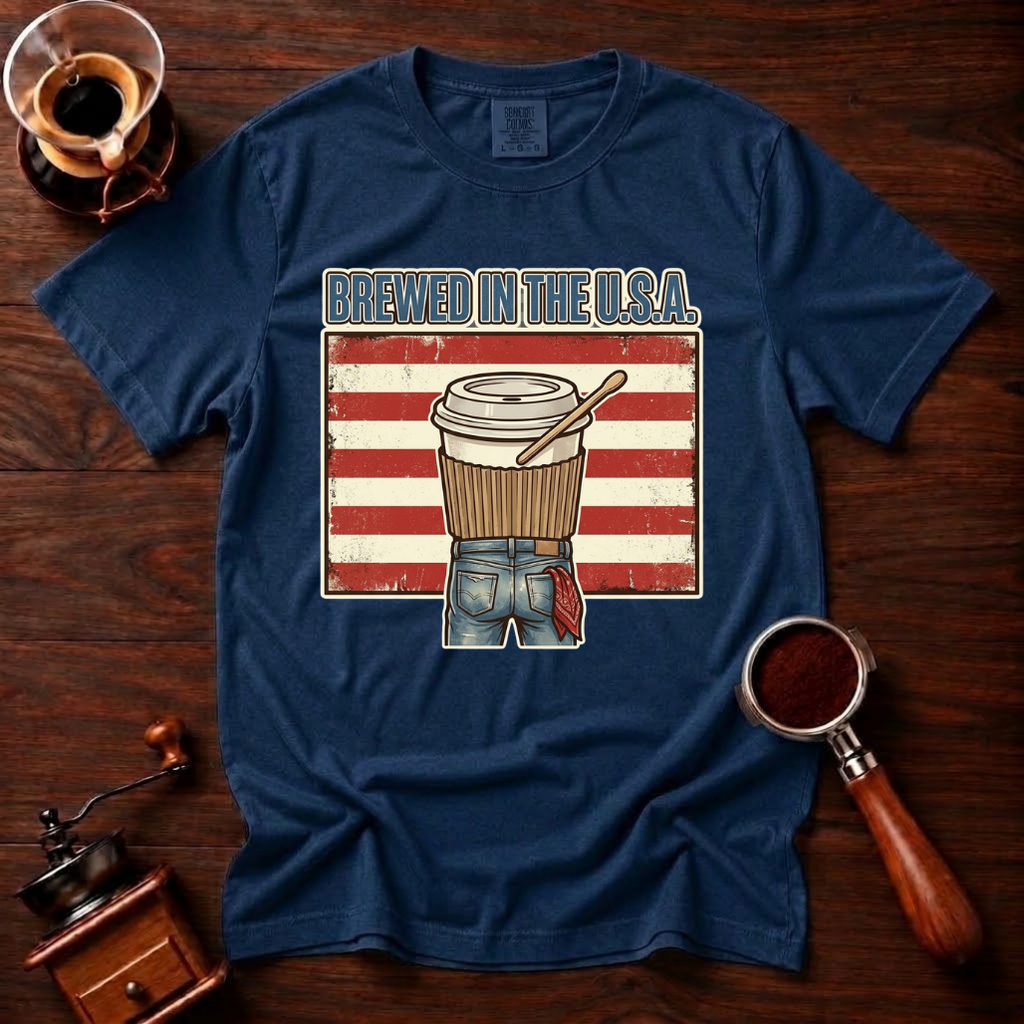 Brewed In The USA Shirt, Funny Patriotic Coffee Tee, 4th of July Coffee Shirt, American Flag Coffee Lover Gift, Retro Garment Dyed Tee