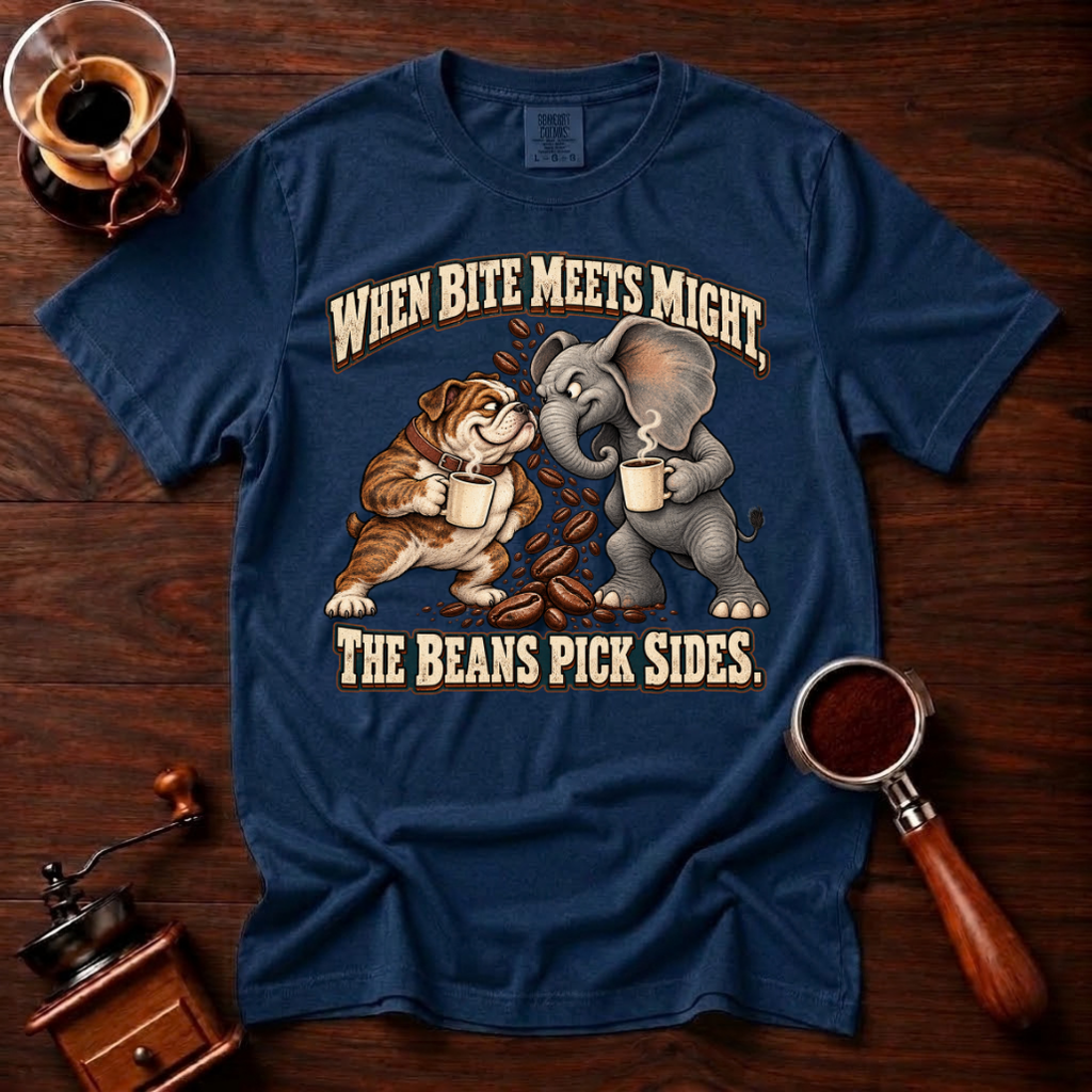 When Bite Meets Might Shirt, Funny Bulldog vs Elephant Coffee Tee, Football Rivalry Shirt, House Divided Gift, Garment Dyed T-Shirt