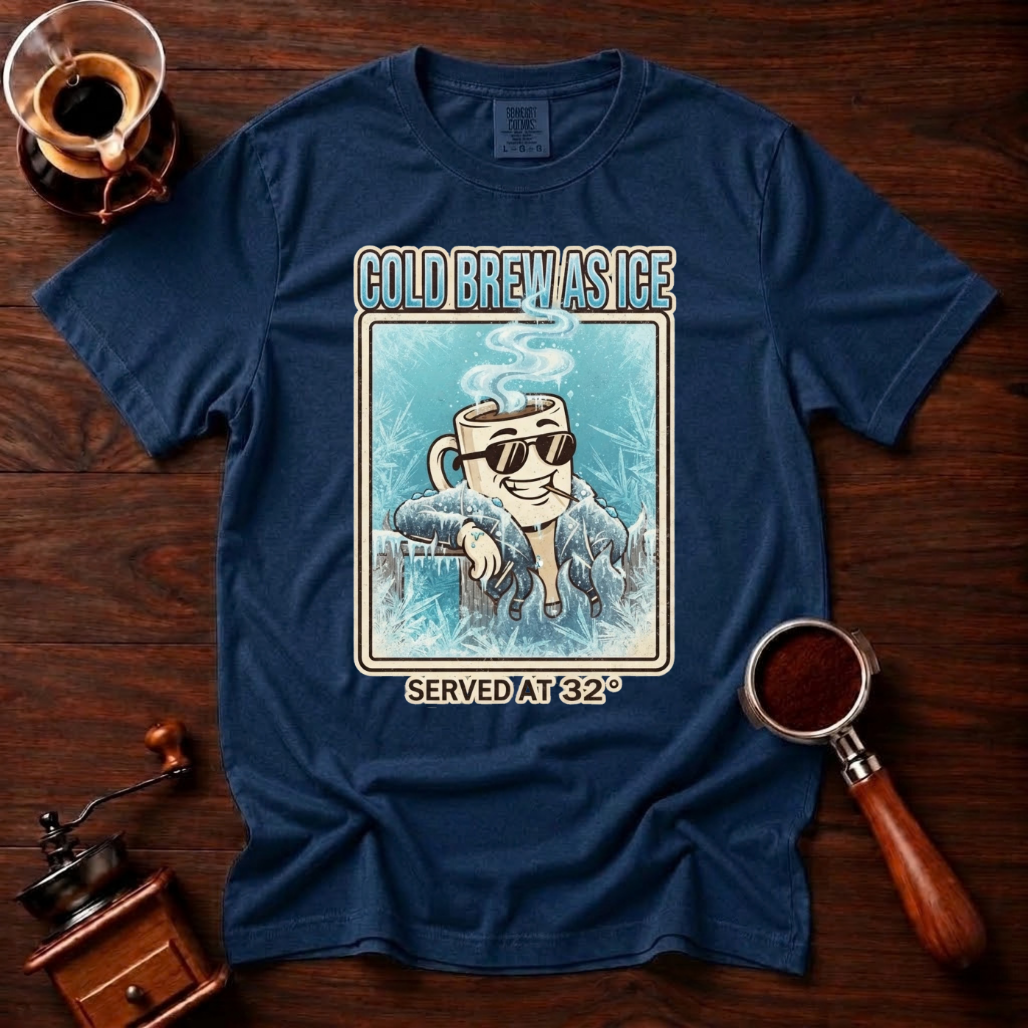 Cold Brew As Ice Shirt, Retro 70s Iced Coffee Tee, Funny Cold Brew Shirt, Cool Coffee Mug Lover Gift, Vintage Garment Dyed T-Shirt