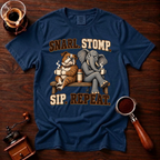 Snarl Stomp Sip Repeat Shirt, Funny Bulldog and Elephant Coffee Tee, House Divided Football Shirt, Rivalry Gift, Garment Dyed T-Shirt