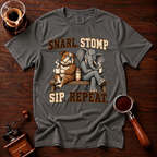 Snarl Stomp Sip Repeat Shirt, Funny Bulldog and Elephant Coffee Tee, House Divided Football Shirt, Rivalry Gift, Garment Dyed T-Shirt