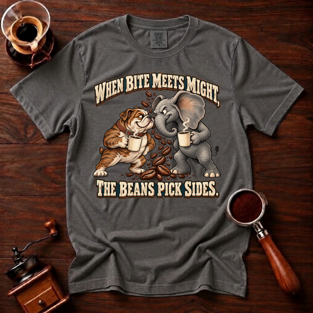 When Bite Meets Might Shirt, Funny Bulldog vs Elephant Coffee Tee, Football Rivalry Shirt, House Divided Gift, Garment Dyed T-Shirt