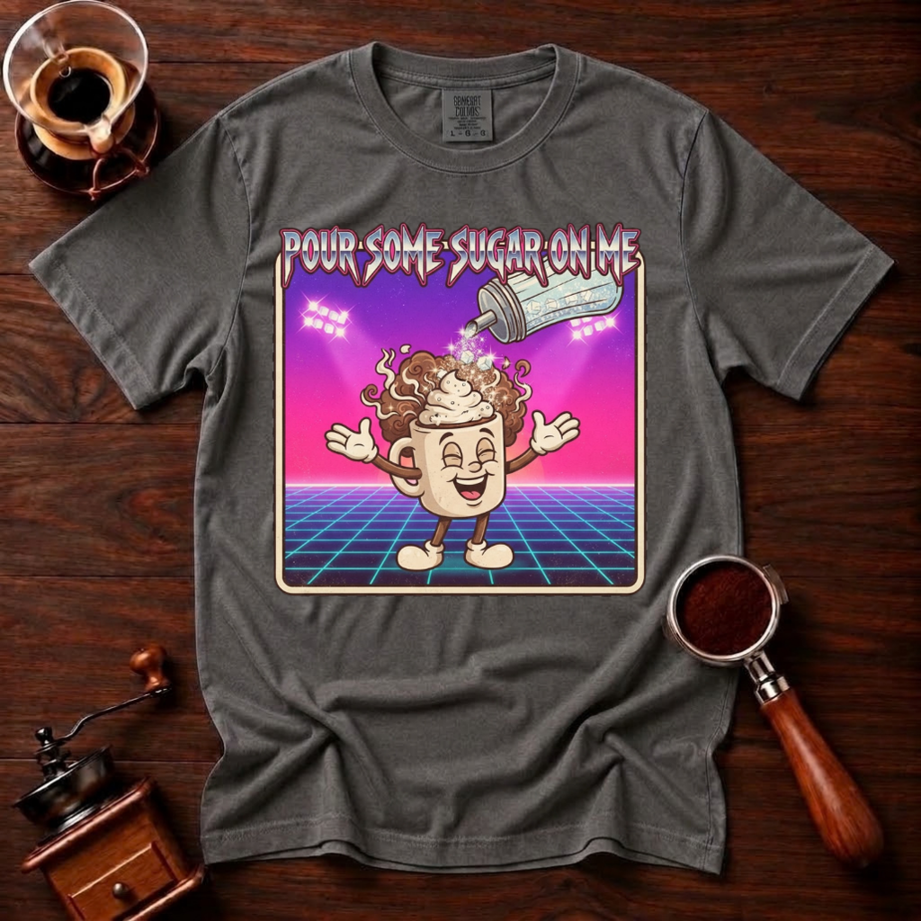 Pour Some Sugar In It Shirt, Funny 80s Coffee Tee, Retro Synthwave Coffee Shirt, Sweet Coffee Lover Gift, Neon Garment Dyed T-Shirt
