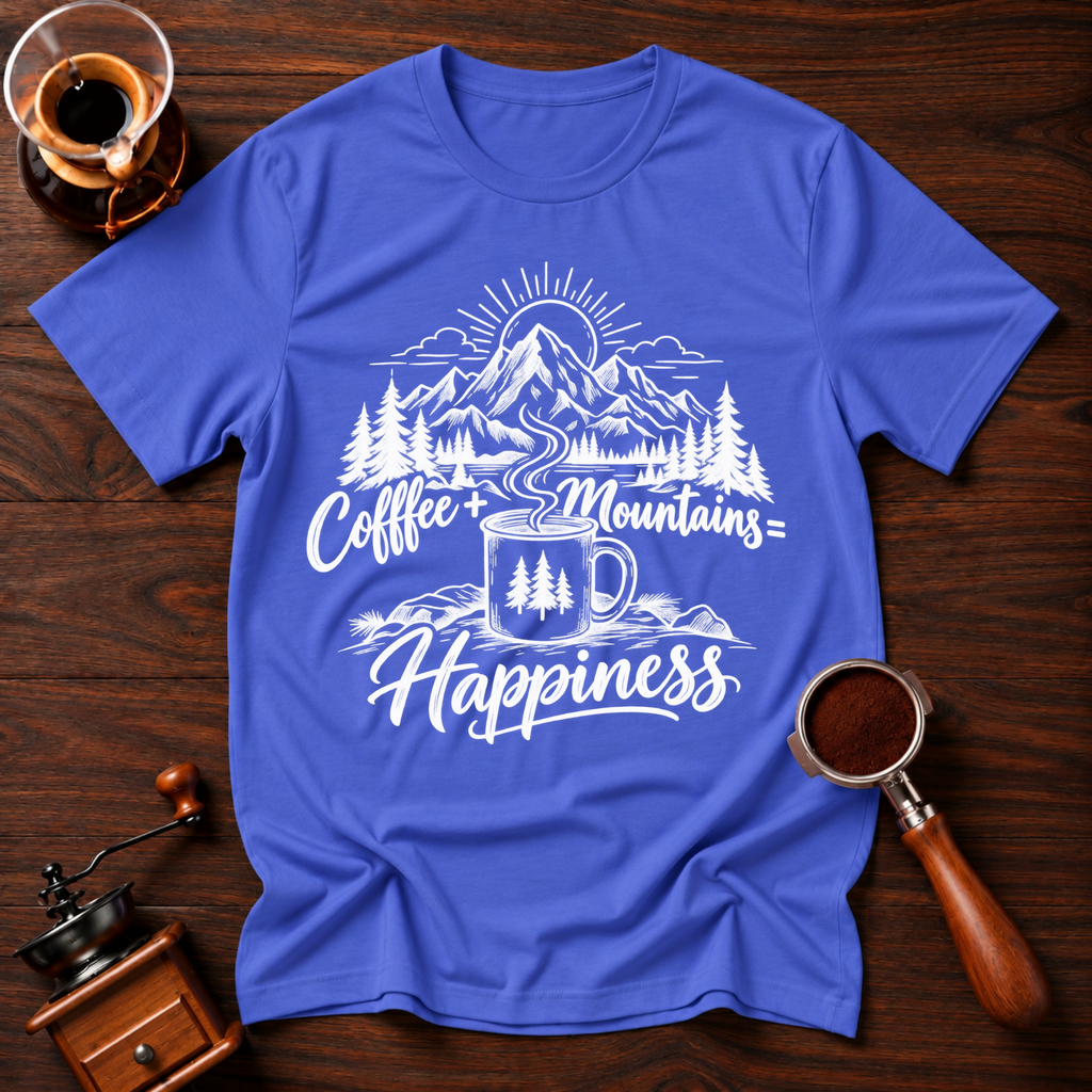 Coffee + Mountains = Happiness White Dyed T-shirt