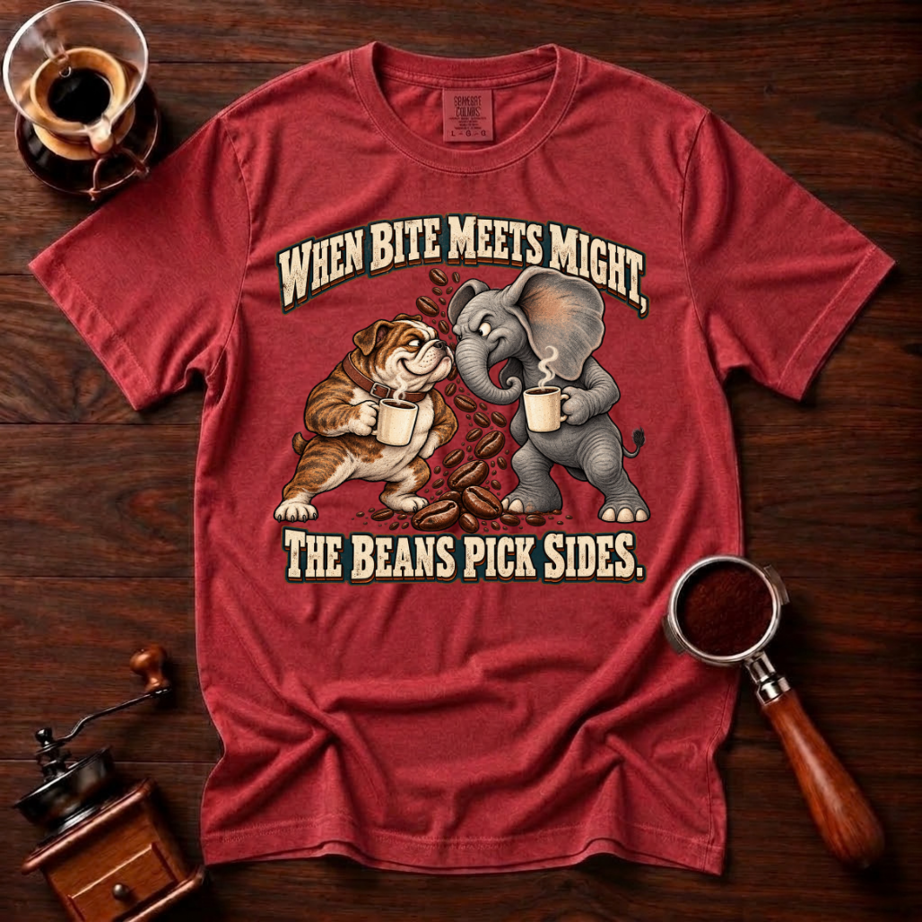 When Bite Meets Might Shirt, Funny Bulldog vs Elephant Coffee Tee, Football Rivalry Shirt, House Divided Gift, Garment Dyed T-Shirt