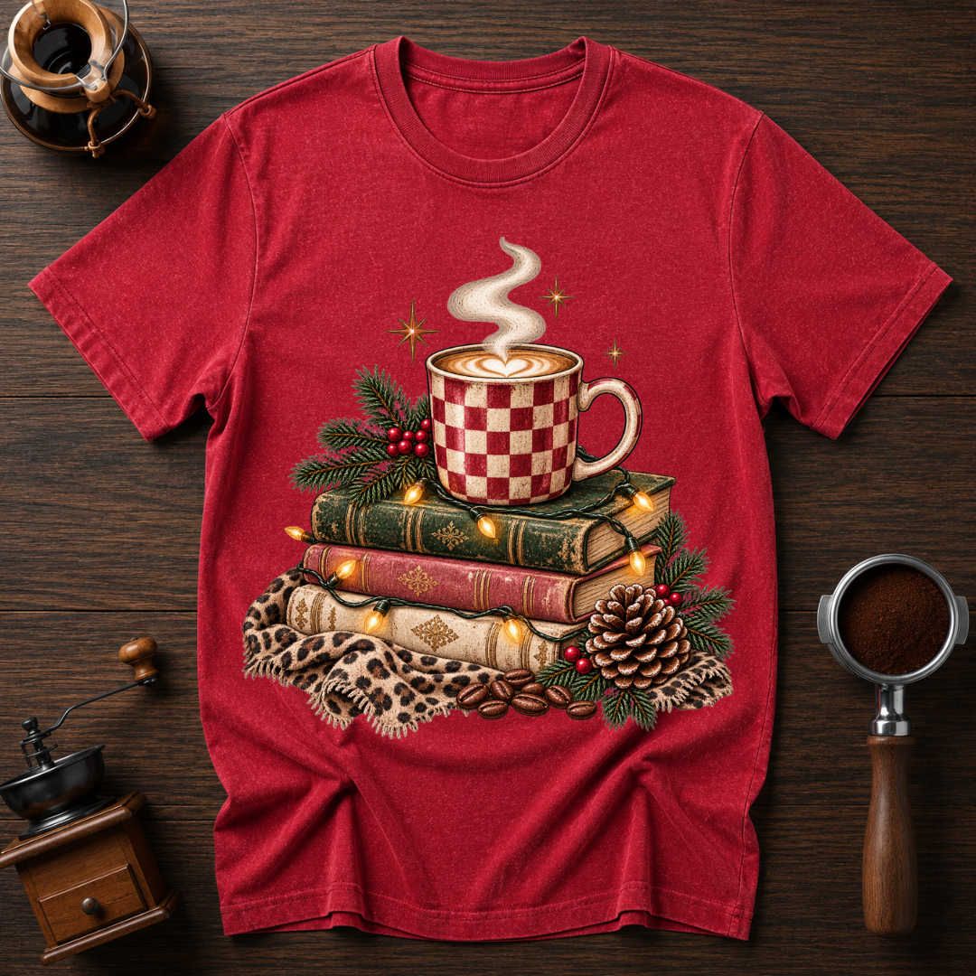 Christmas Coffee & Books Dyed T-shirt
