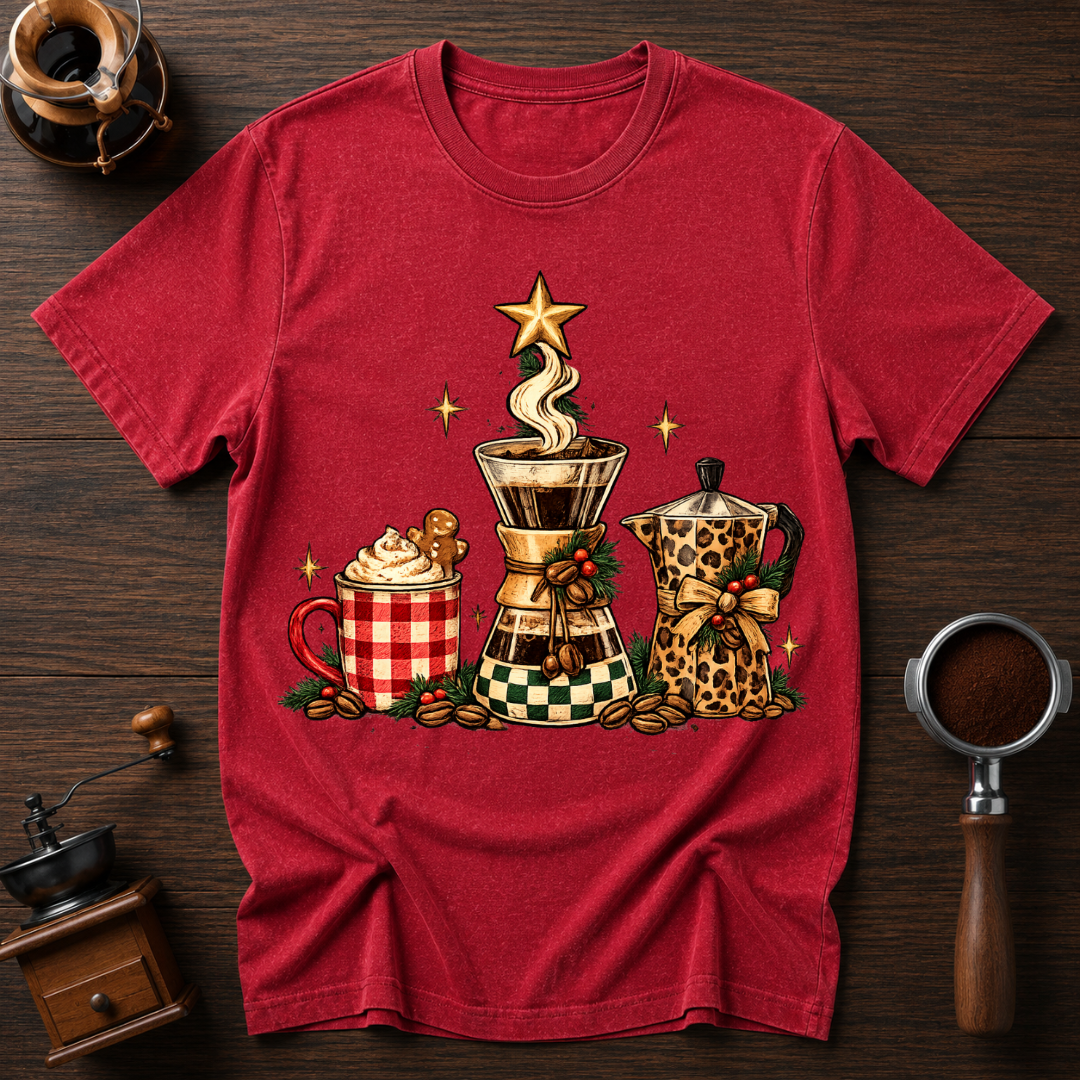 Christmas Coffee Mug Tree Dyed T-shirt
