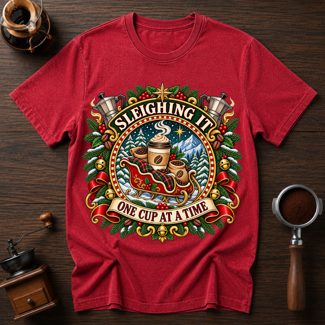 Sleighing It One Cup At A Time Dyed T-shirt