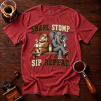 Snarl Stomp Sip Repeat Shirt, Funny Bulldog and Elephant Coffee Tee, House Divided Football Shirt, Rivalry Gift, Garment Dyed T-Shirt