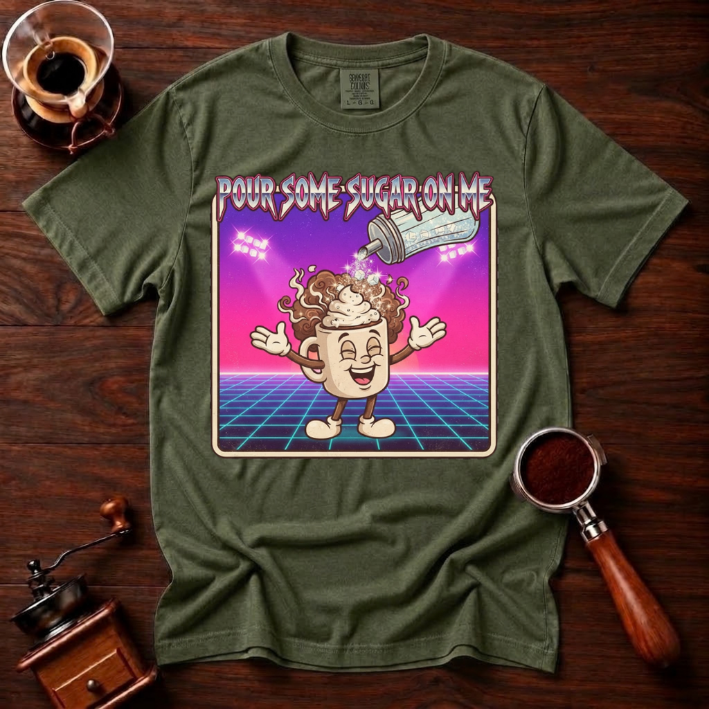 Pour Some Sugar In It Shirt, Funny 80s Coffee Tee, Retro Synthwave Coffee Shirt, Sweet Coffee Lover Gift, Neon Garment Dyed T-Shirt
