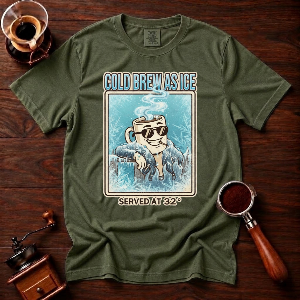 Cold Brew As Ice Shirt, Retro 70s Iced Coffee Tee, Funny Cold Brew Shirt, Cool Coffee Mug Lover Gift, Vintage Garment Dyed T-Shirt