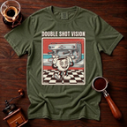 Double Shot Vision Shirt, Retro Cartoon Coffee Tee, Funny Espresso Shirt, Rubber Hose Coffee Lover Gift, Barista Gift, Garment Dyed Tee