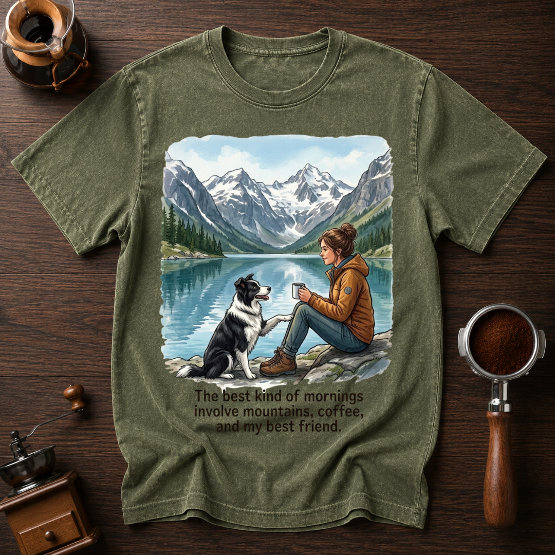 Mountains, Coffee & My Best Friend Dyed T-Shirt