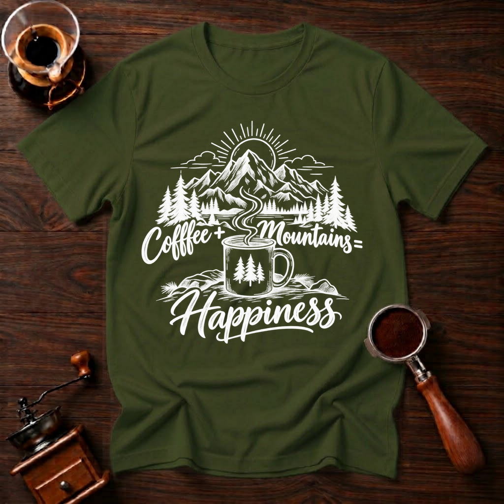 Coffee + Mountains = Happiness White Dyed T-shirt