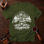 Coffee + Mountains = Happiness White Dyed T-shirt