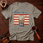 Brewed In The USA Shirt, Funny Patriotic Coffee Tee, 4th of July Coffee Shirt, American Flag Coffee Lover Gift, Retro Garment Dyed Tee