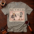 Brewmours Shirt, Retro 70s Coffee Tee, Vintage Soft Rock Album Parody Shirt, Coffee Gossip Gift, Funny Coffee Lover Garment Dyed Tee