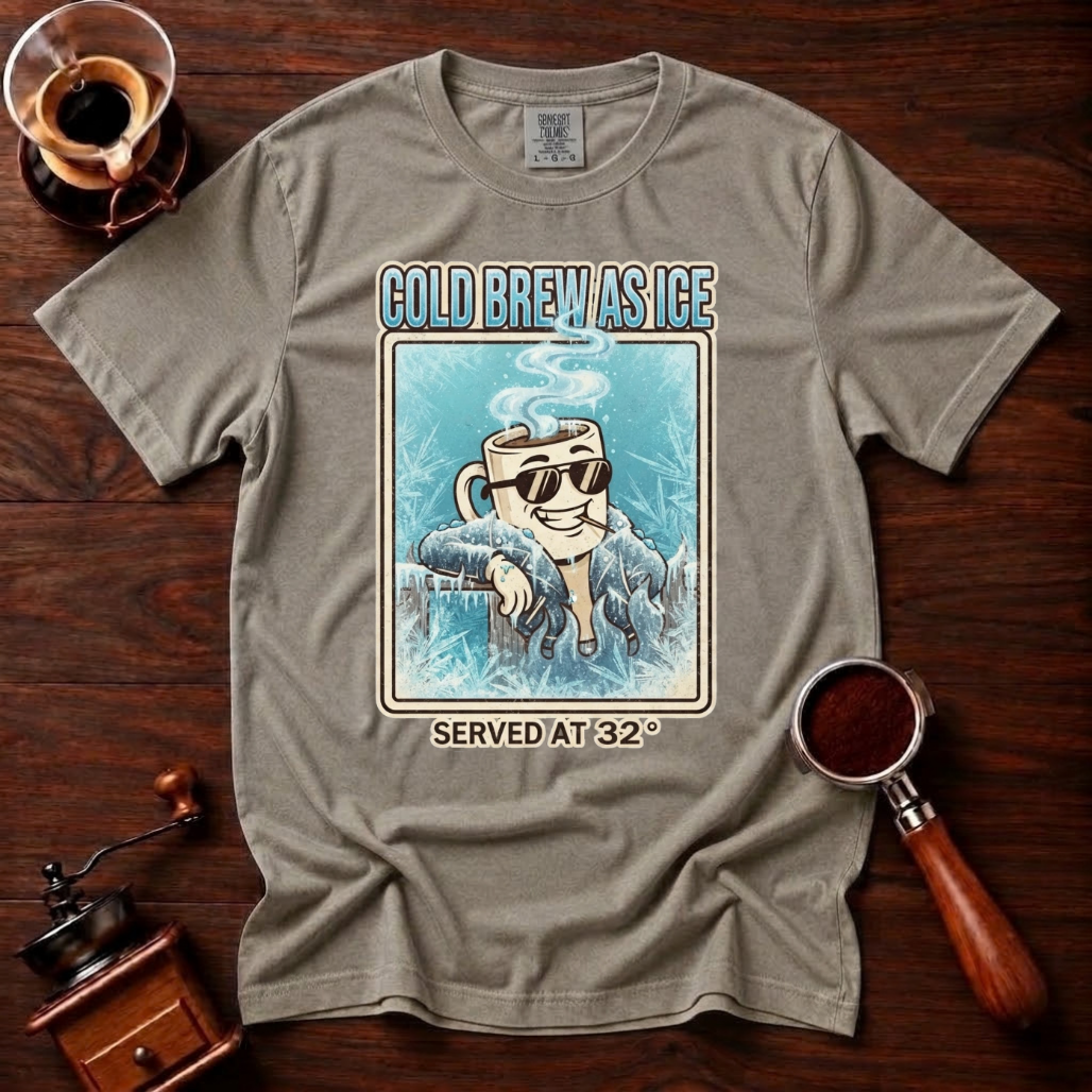 Cold Brew As Ice Shirt, Retro 70s Iced Coffee Tee, Funny Cold Brew Shirt, Cool Coffee Mug Lover Gift, Vintage Garment Dyed T-Shirt