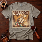 Cream On Shirt, Funny 70s Rock Coffee Tee, Retro Rock Star Coffee Mug Shirt, Classic Rock Coffee Lover Gift, Garment Dyed T-Shirt