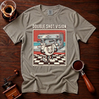 Double Shot Vision Shirt, Retro Cartoon Coffee Tee, Funny Espresso Shirt, Rubber Hose Coffee Lover Gift, Barista Gift, Garment Dyed Tee