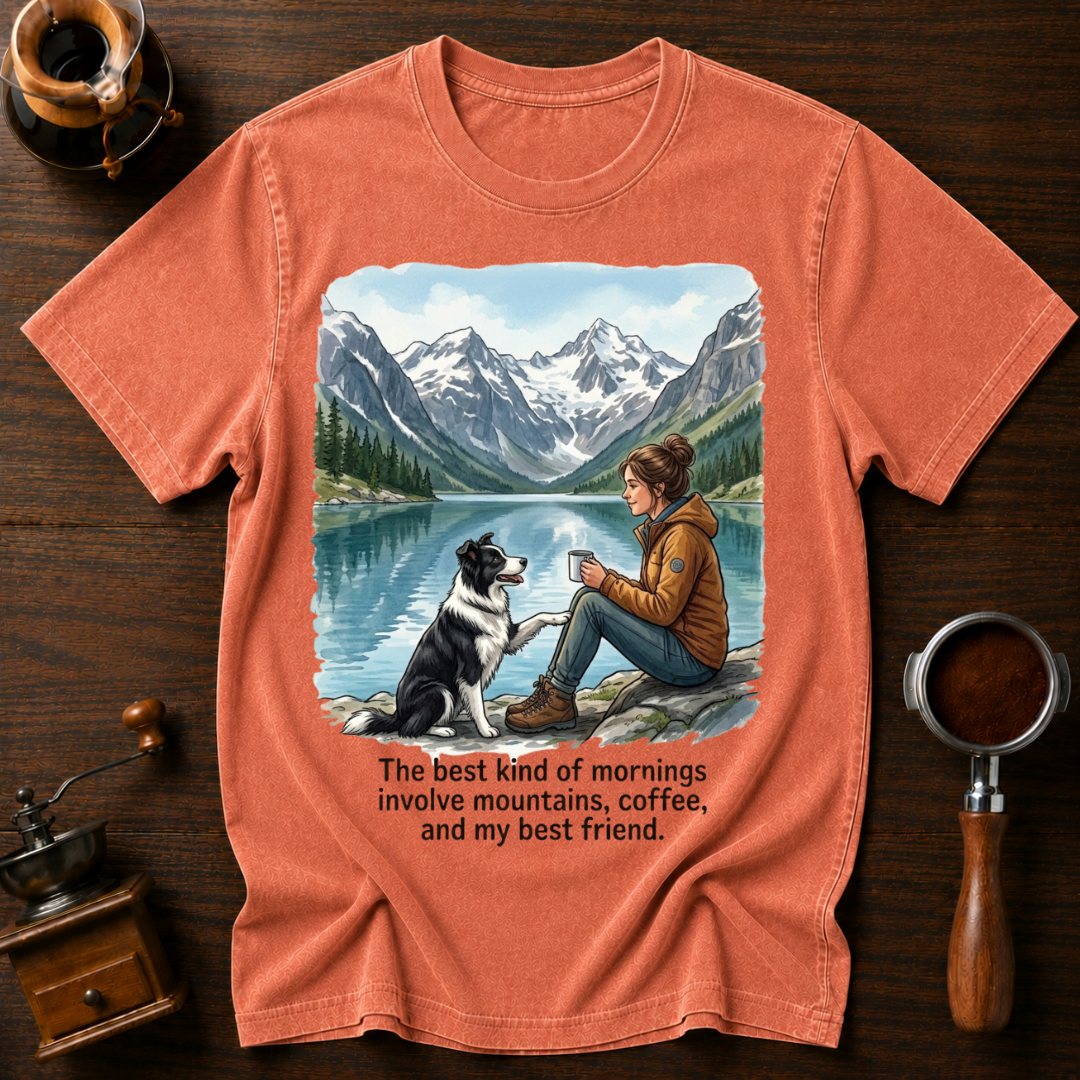 Mountains, Coffee & My Best Friend Dyed T-Shirt