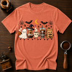 Boo Coffee Lineup Shirt, Cute Halloween Coffee Tee, Ghost Latte Shirt, Spooky Season Coffee Lover Gift, Garment Dyed Fall T-Shirt