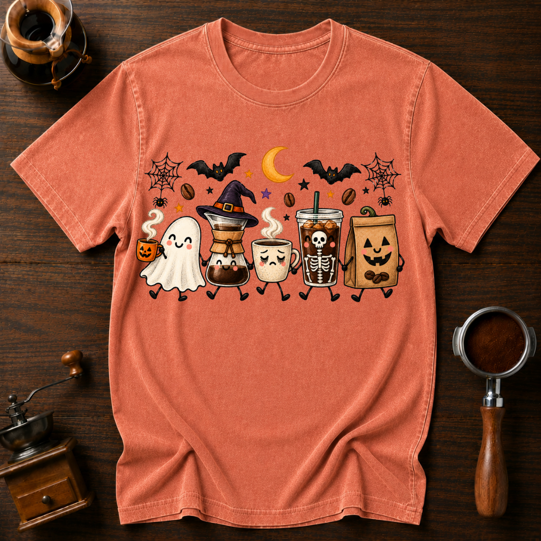 Boo Coffee Lineup Shirt, Cute Halloween Coffee Tee, Ghost Latte Shirt, Spooky Season Coffee Lover Gift, Garment Dyed Fall T-Shirt