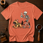 Walking With My Frenchie Shirt, Skeleton Dog Walk Tee, French Bulldog Mom Gift, Funny Coffee Skeleton, Garment Dyed Halloween T-Shirt