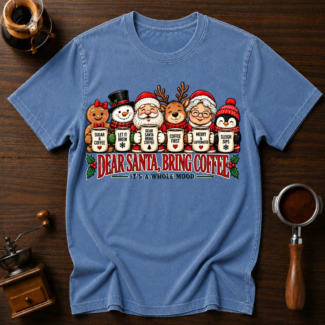 Dear Santa Bring Coffee It's A Whole Mood Dyed T-shirt