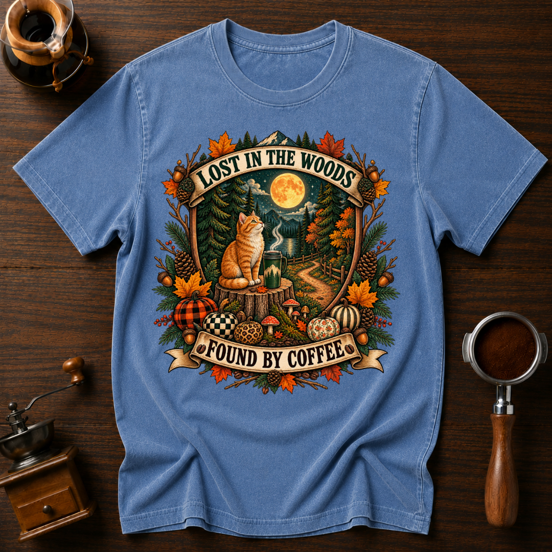 Lost In The Woods Found By Coffee Dyed T-shirt