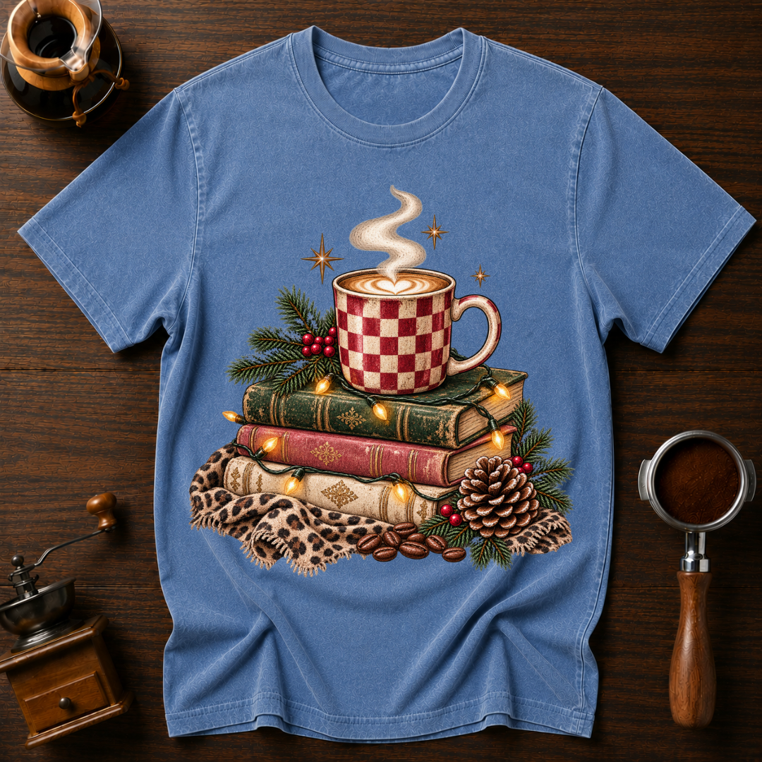 Christmas Coffee & Books Dyed T-shirt