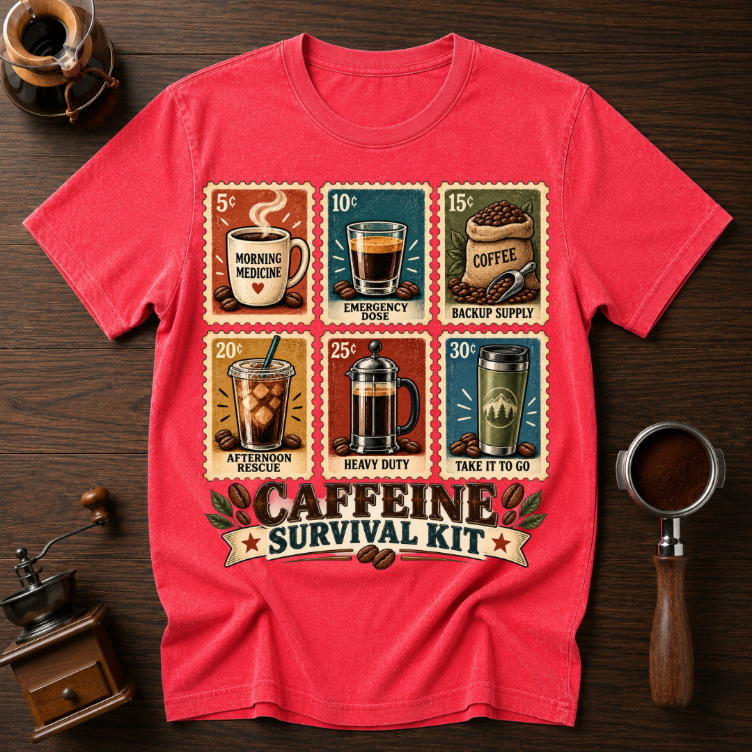 Caffeine Survival Kit Stamp Dyed T-shirt