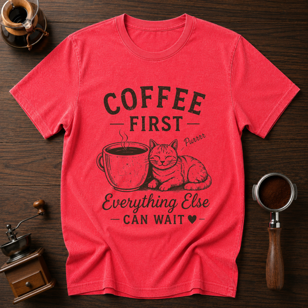 Coffee First Everything Else Can Wait Dyed T-shirt